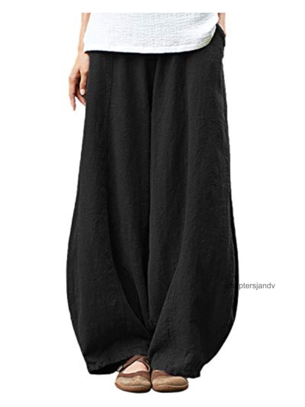 Wide Leg Linen Cotton Palazzo Pants Elastic Waist Loose Fit Travel Yoga